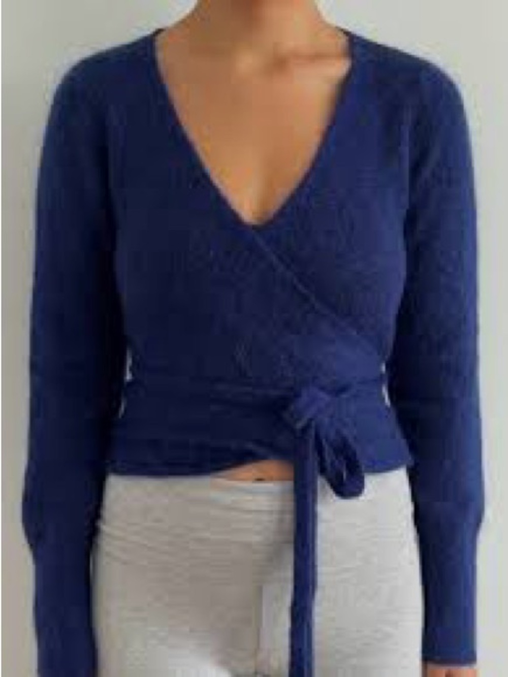 Urban Outfitters Navy Wrap V-Neck Tie-Waist Sweater